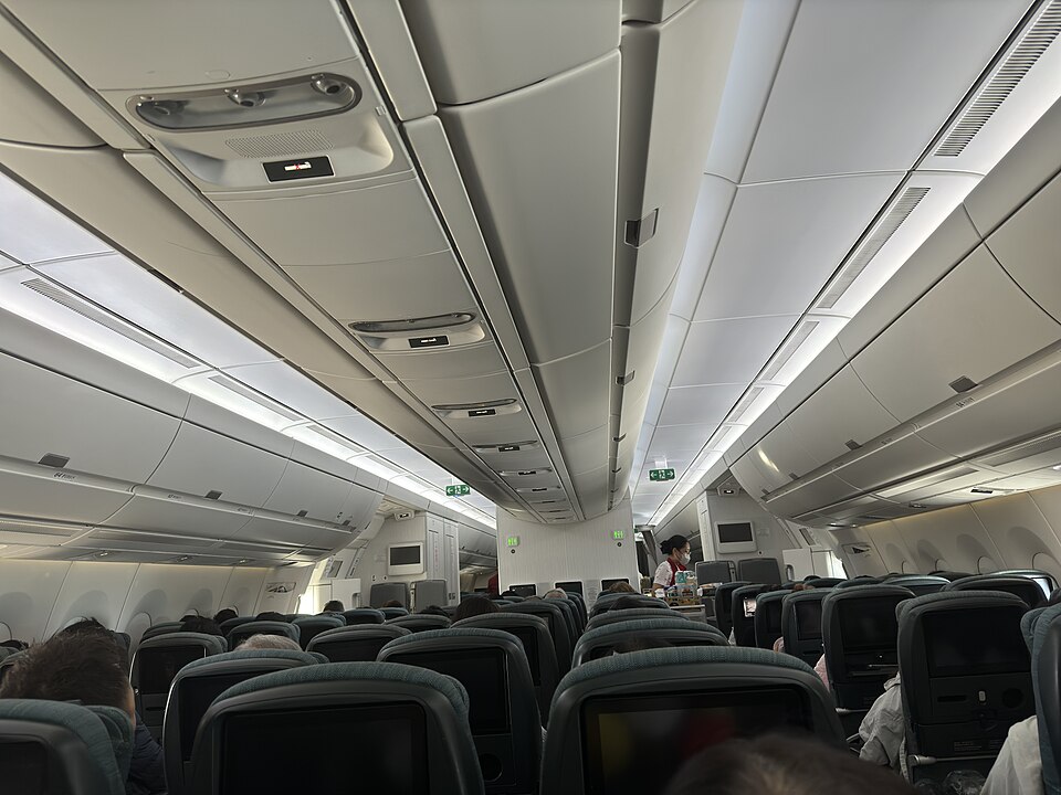 Cathay Pacific A350-900 cabin · photographed December 2024