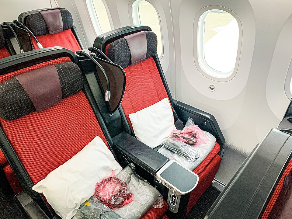 Japan Airlines 787-9 premium economy · photographed July 2022
