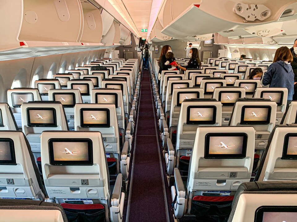 Japan Airlines A350-900 economy · photographed December 2022